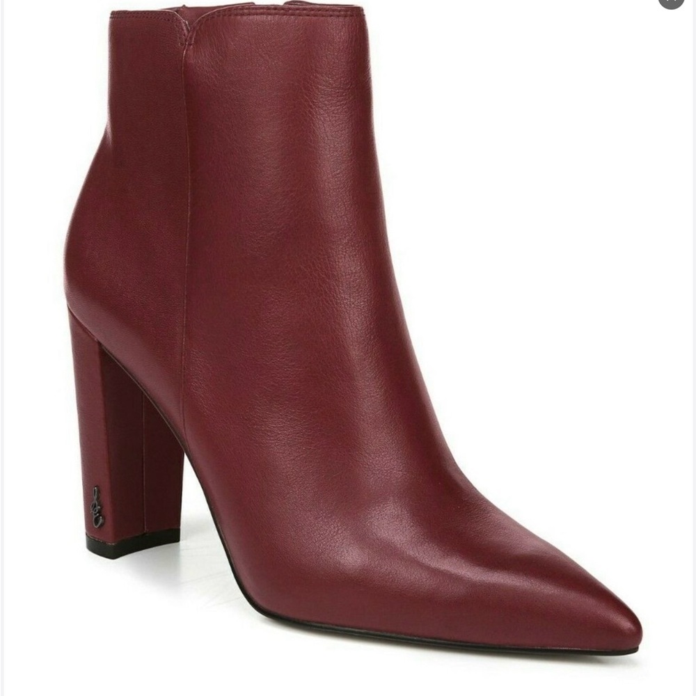 Sam Edelman Pointed Leather Ankle Boot in Wine